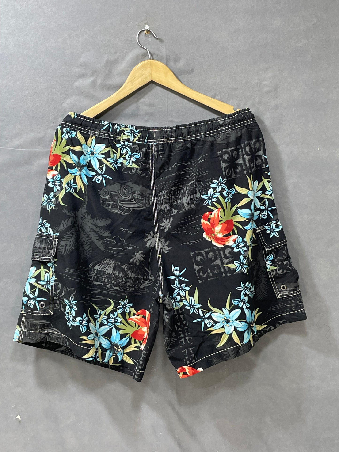 Caribbean Joe Black Polyester Short For Men L