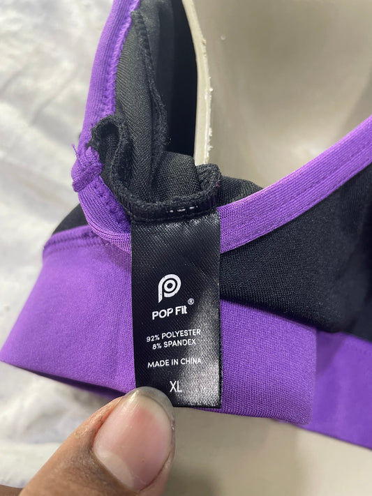 Pop Fit Black Sports Gym Bra For Women XL