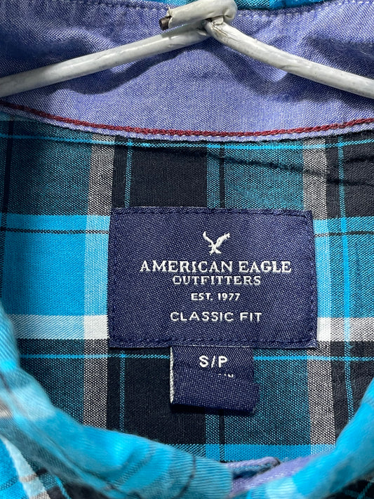 American Eagle Blue Cotton Shirt For Men Small