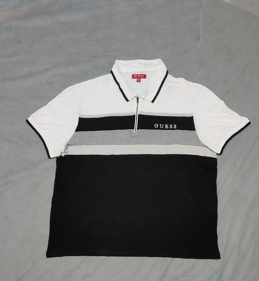 Guess Men Black Cotton Polo T Shirt XL