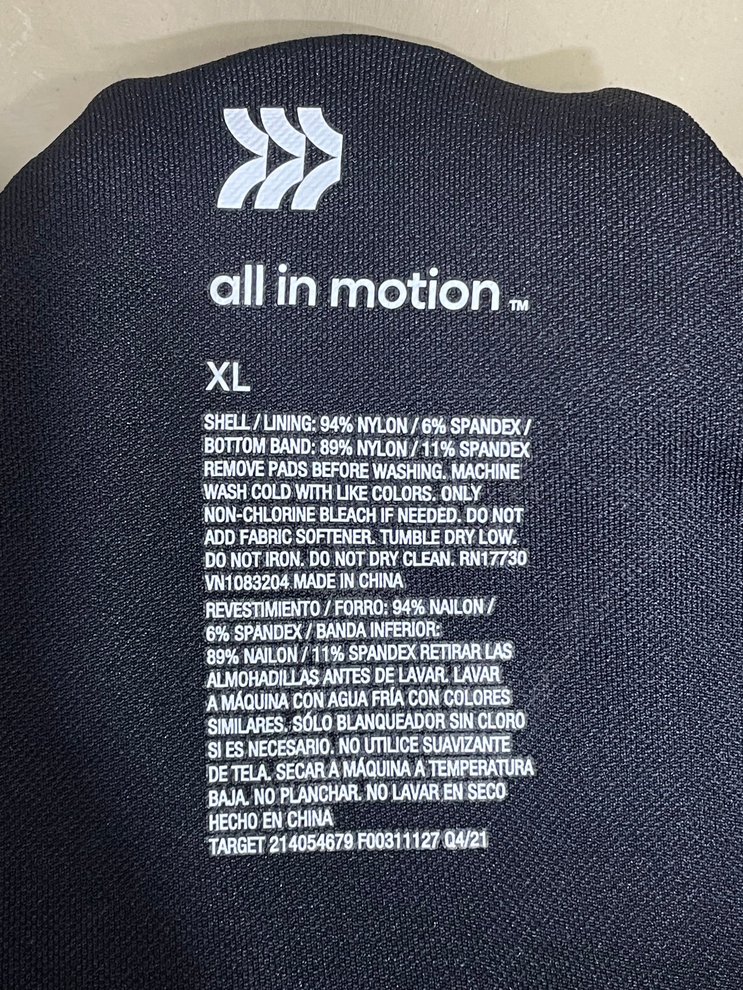 All In Motion Black Sports Gym Bra For Women XL