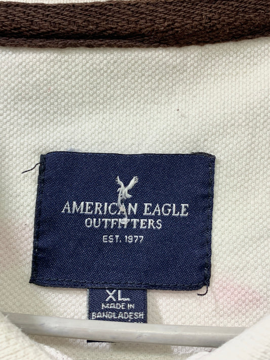 American Eagle White Cotton Polo T Shirt For Men Medium