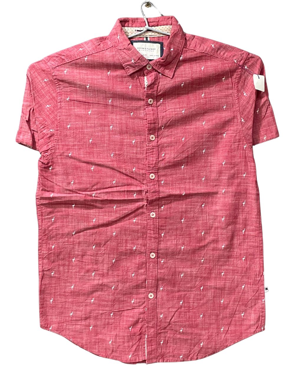 Denim & Flower Pink Cotton Shirt For Men Small