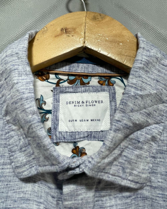 Denim & Flower Gray Cotton Shirt For Men M