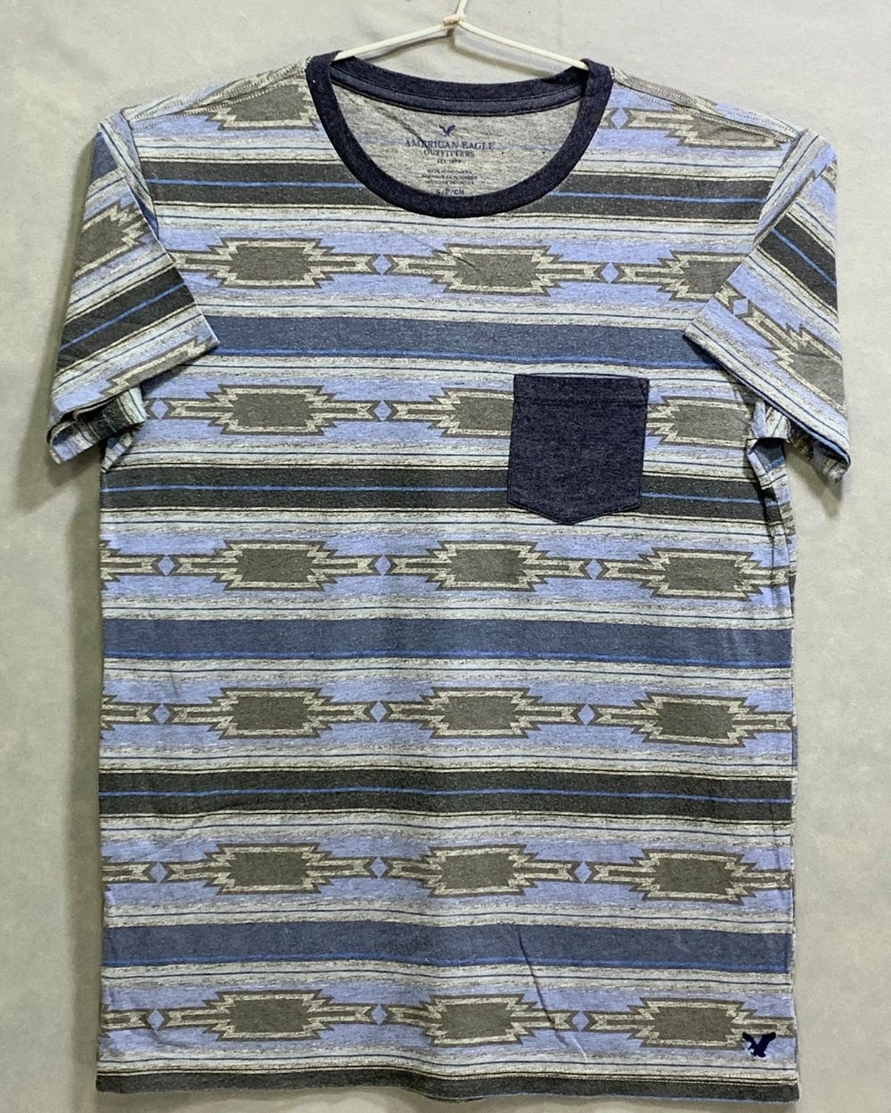 American Eagle Branded Original Blue & Blue Cotton T Shirt For Men