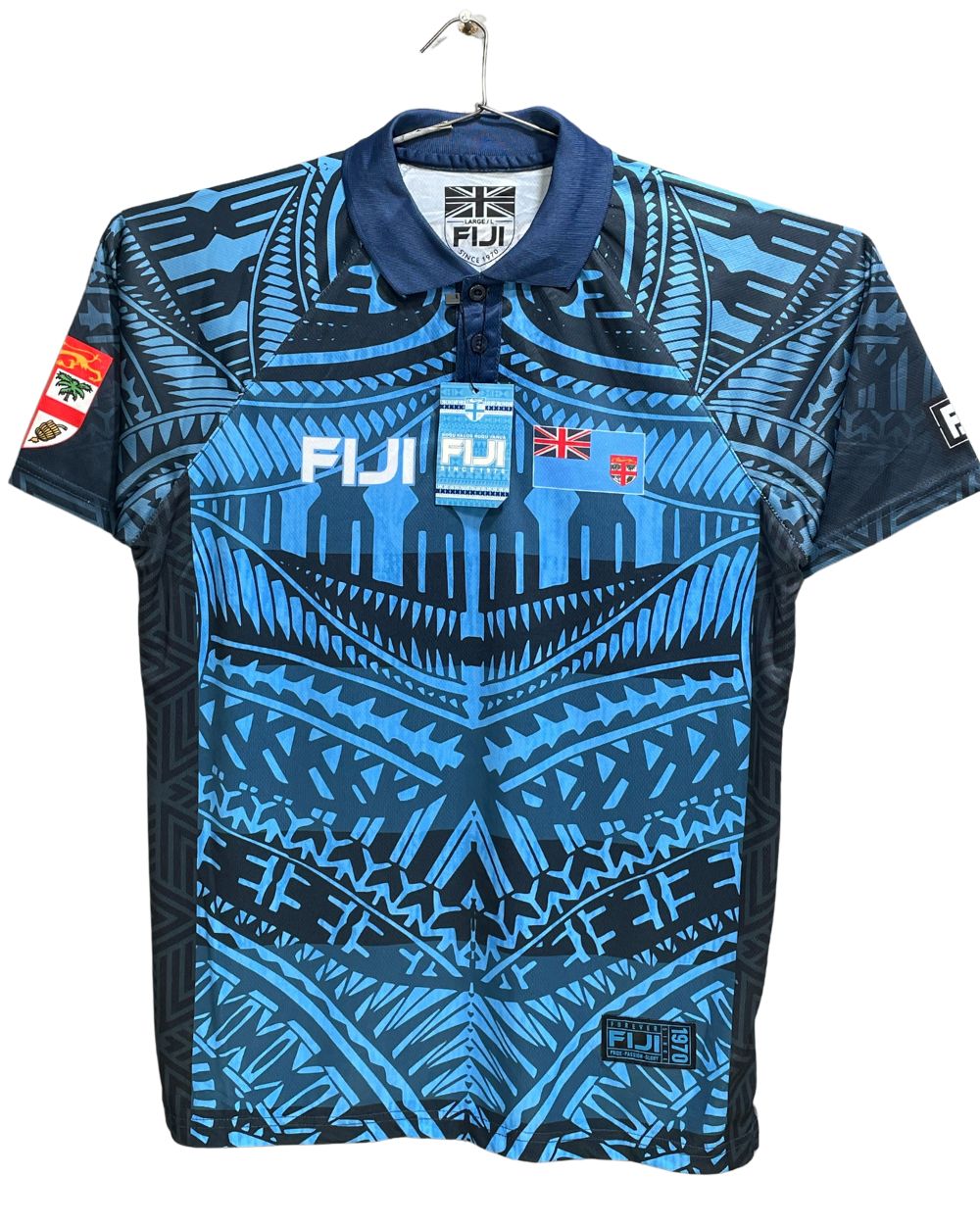 FIJI Blue Polyester Sport Polo T Shirt For Men Large