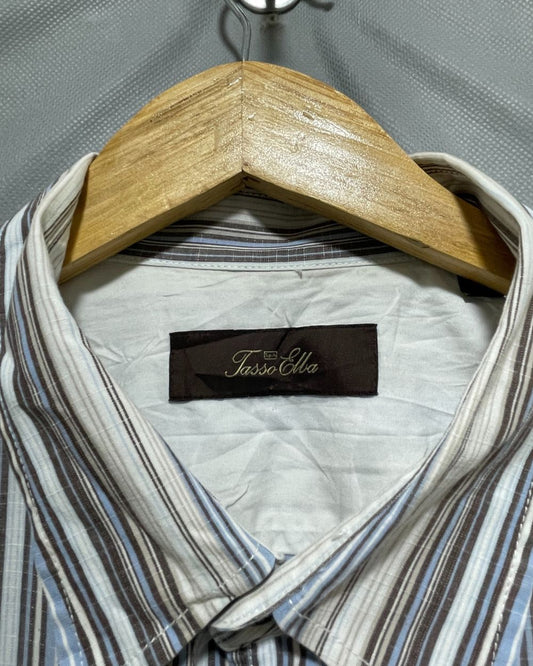 Fasso Ella Blue Cotton Shirt For Men XXL