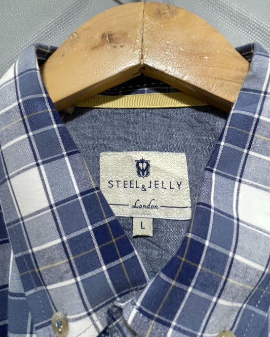 Steel & Jelly Blue Cotton Shirt For Men Large