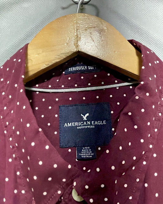 American Eagle Maroon Cotton Shirt For Men Large