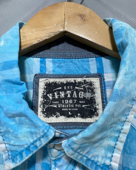 Vintage Blue Cotton Shirt For Men Large