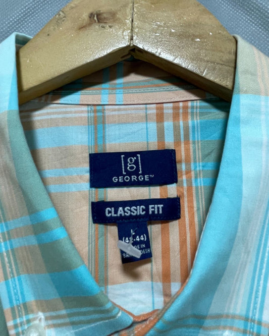 George Orange Cotton Shirt For Men Large