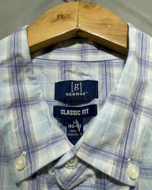 George Blue Cotton Shirt For Men Large