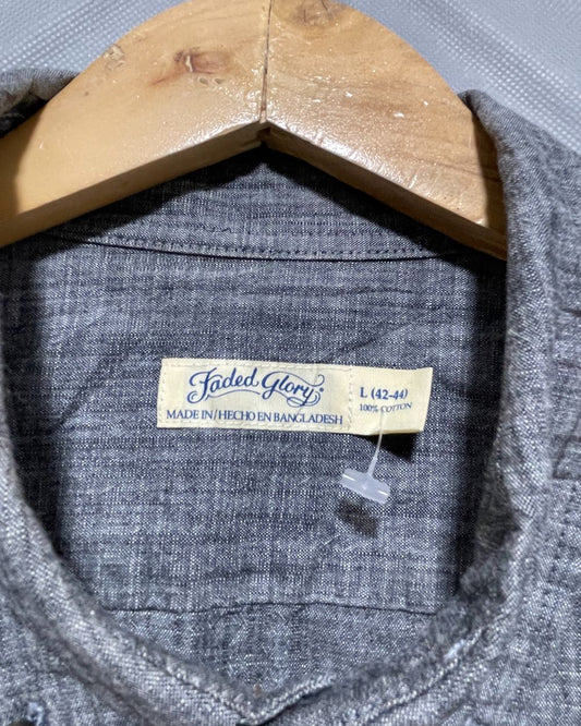 Faded Glory Gray Cotton Shirt For Men Large