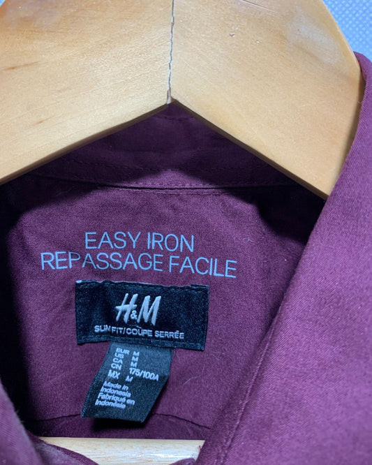H&M Maroon Cotton Shirt For Men M