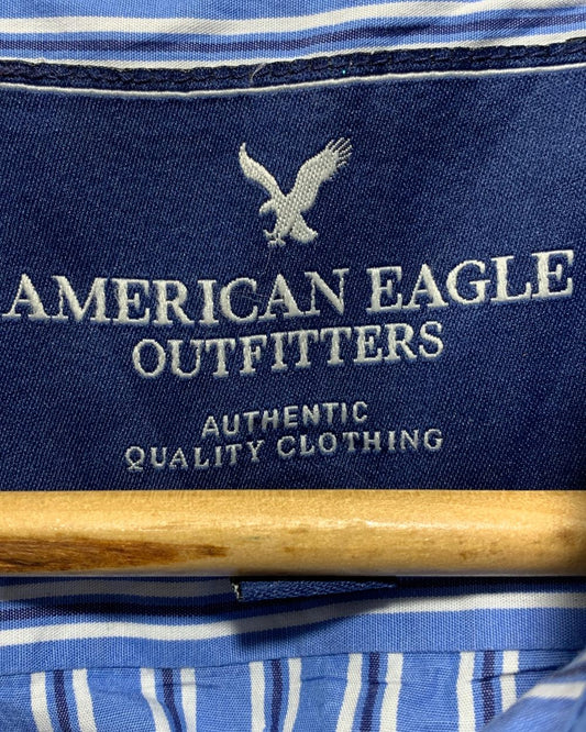 American Eagle Blue Cotton Shirt For Men Large