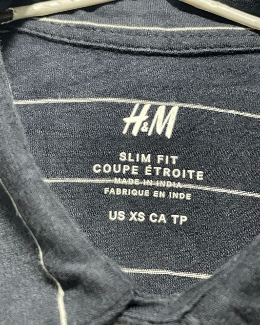 H&M Blue Cotton Polo T Shirt For Men XS