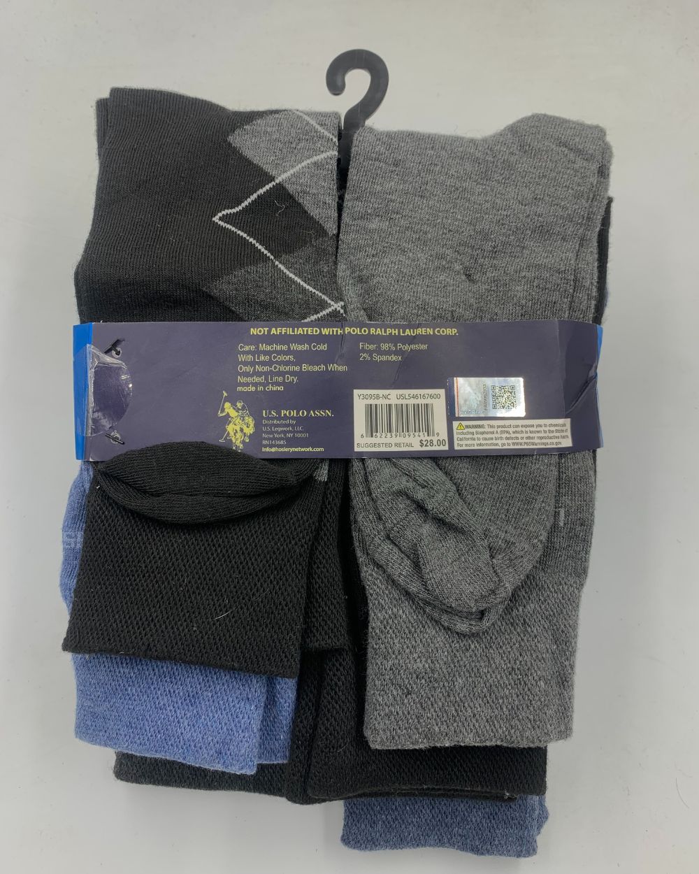 Polo U.S. Assn Gray & Black Socks 6 Pack For Unisex