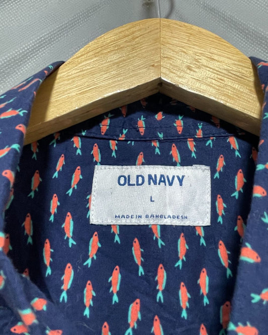 Old Navy Blue Cotton Shirt For Men Large