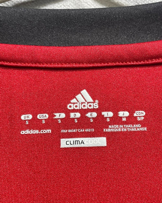 Adidas Red Polyester Jersey Sport For Women T Shirt Small - Preloved Labels