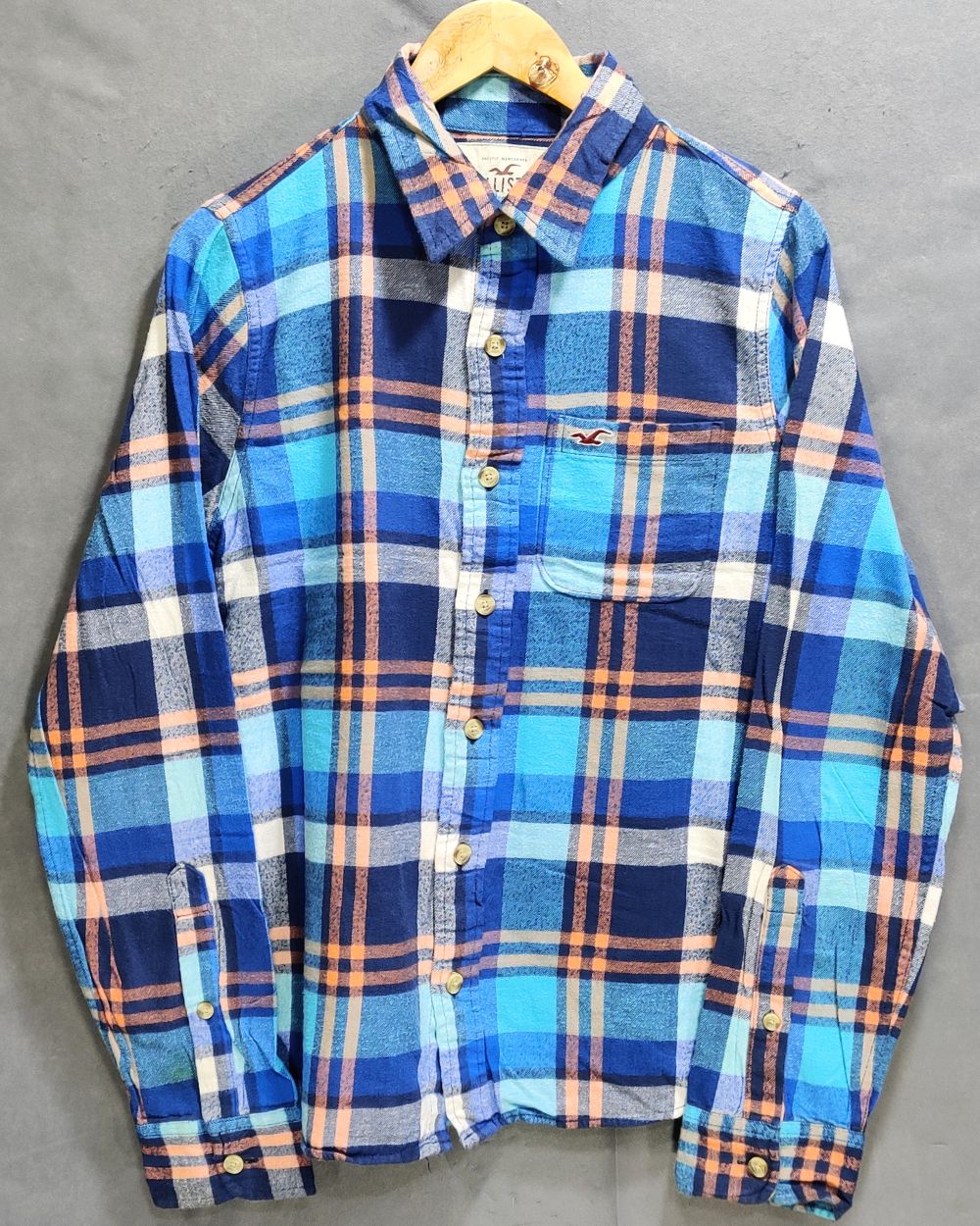Hollister Blue Cotton Winter Shirt For Men