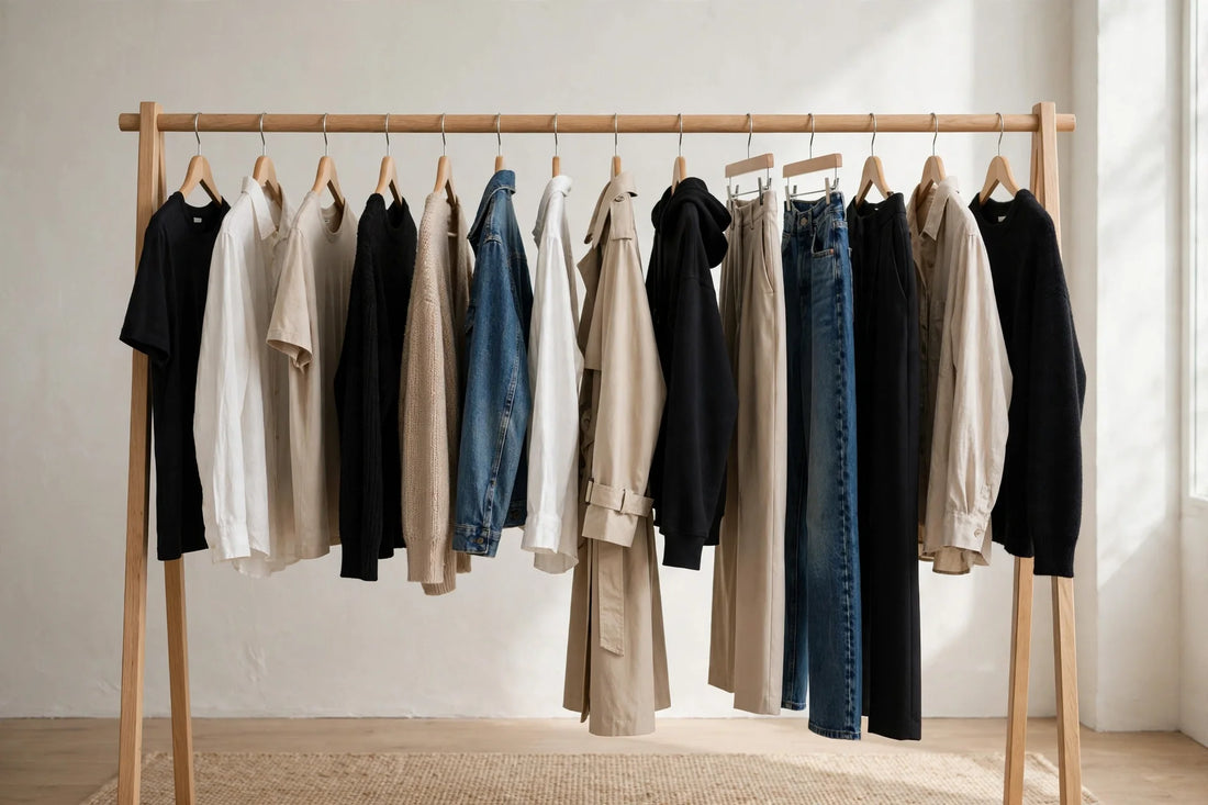 Minimalist capsule wardrobe clothing rack