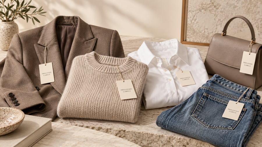 Premium preloved clothing collection with Preloved Labels branded tags