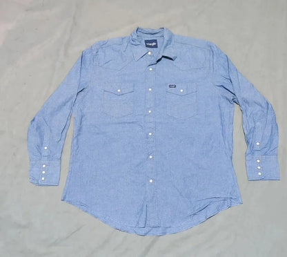 Wrangler Men Cotton Blue Shirt XL – Preloved Labels (view 2)