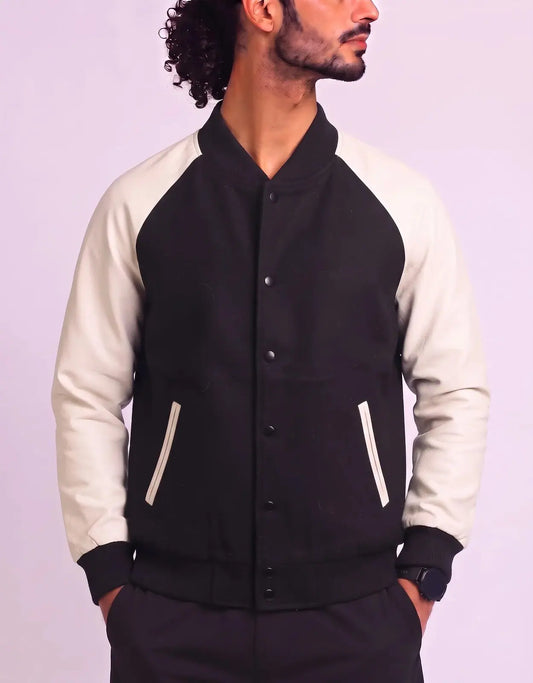Pull & Bear Men Black Stadium Jacket
