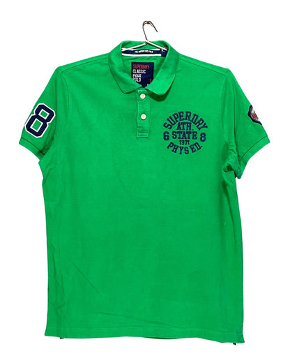 Superdry Classic Pique Polo Co. Green Cotton Polo T Shirt For Men XX Large