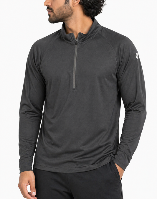 Tech Wick Men Sport Gray Half Zip Polo T Shirt