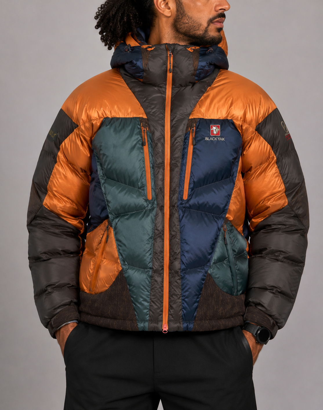 Black Yak Men Heavy Puffer Orange Hooded Jacket