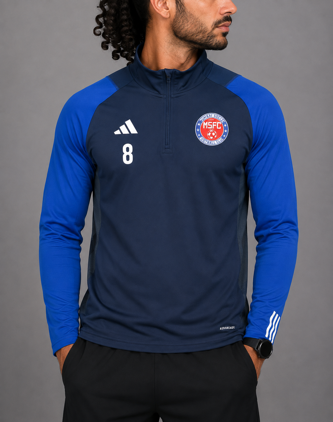 Adidas Men Sport Blue Half Zipper M