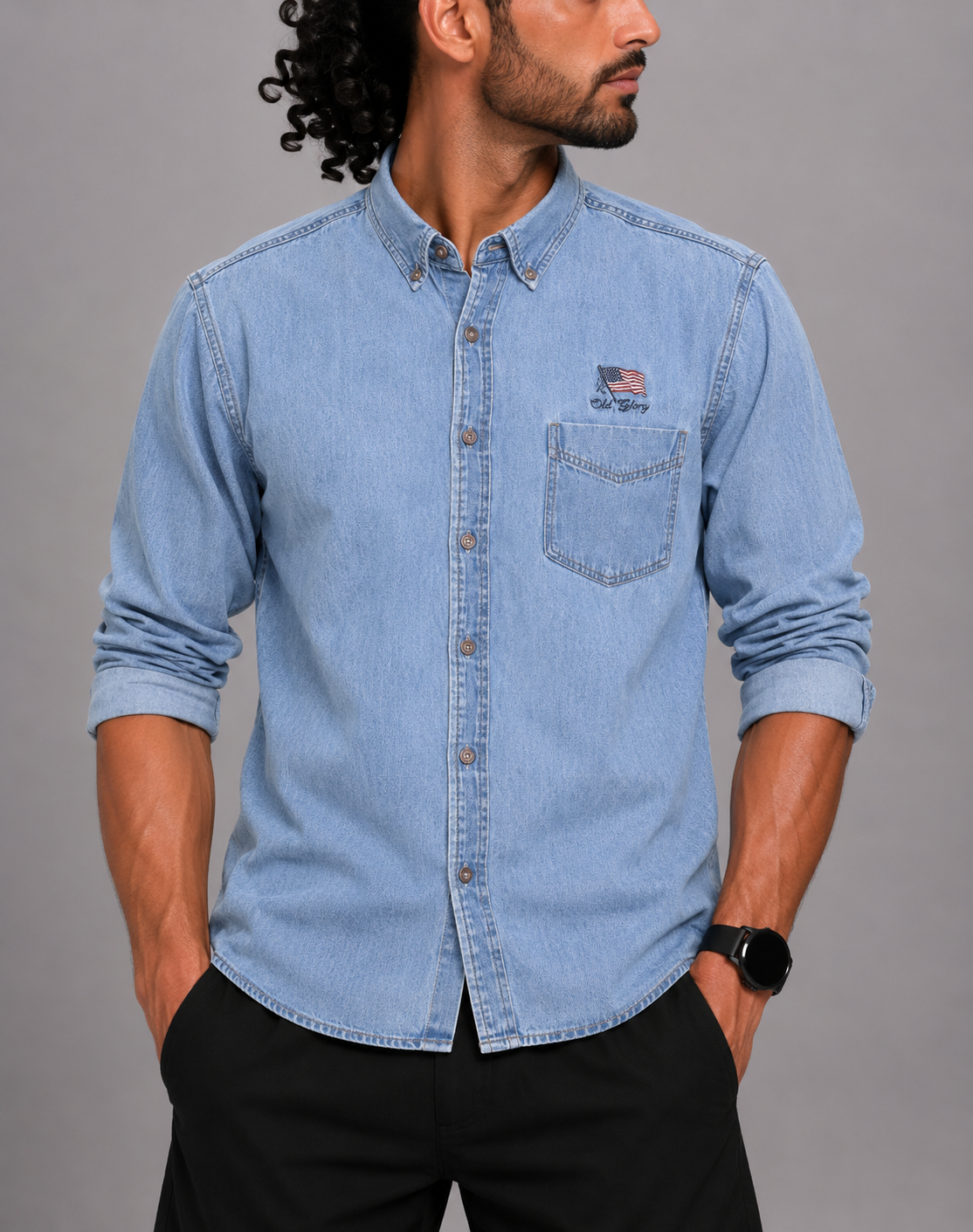 Wrangler Men Denim Blue Shirt XL