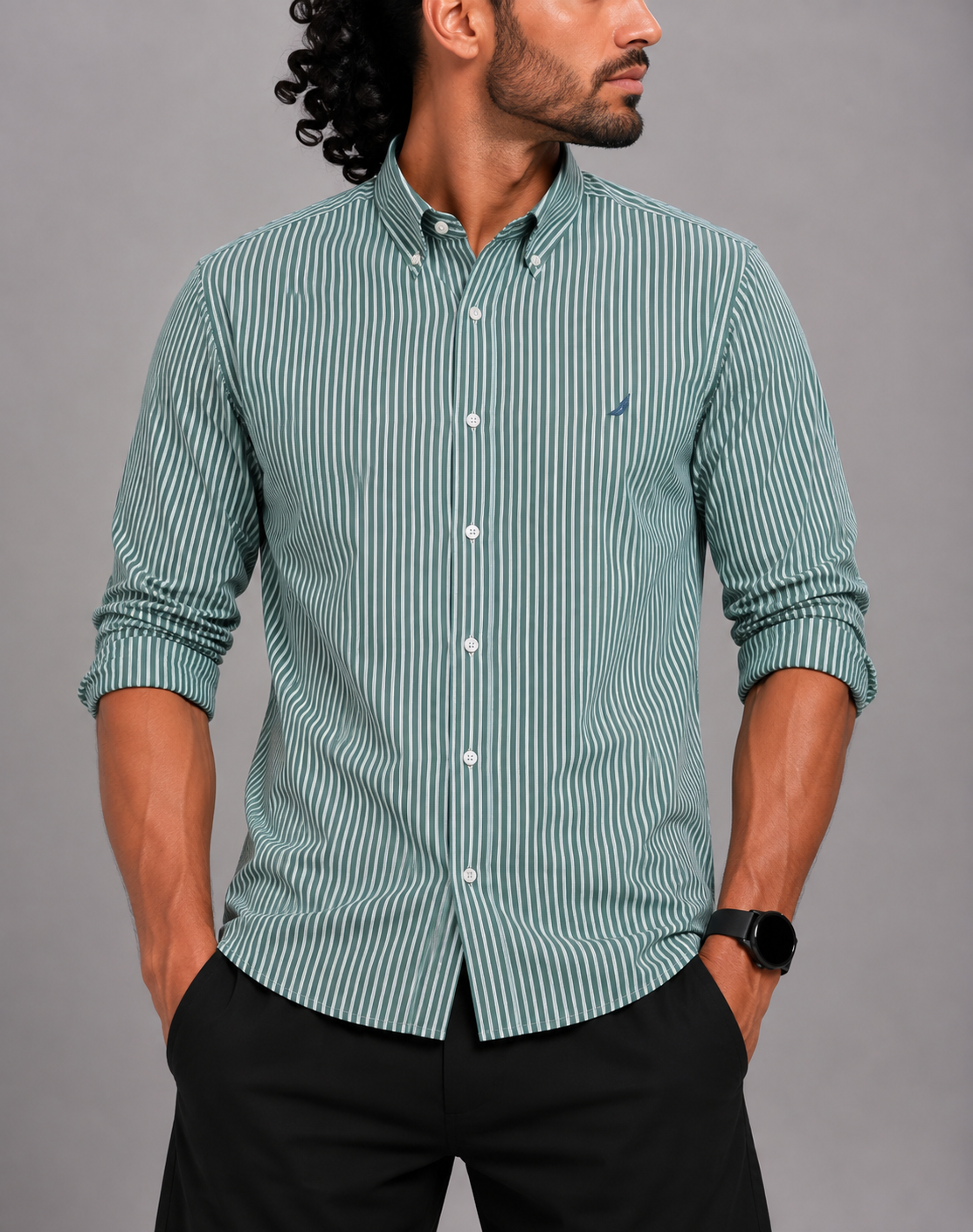 Nautica Men Cotton Green Shirt XL
