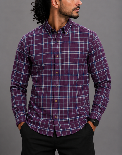 Aroors Brothers Men Cotton Purple Shirt L