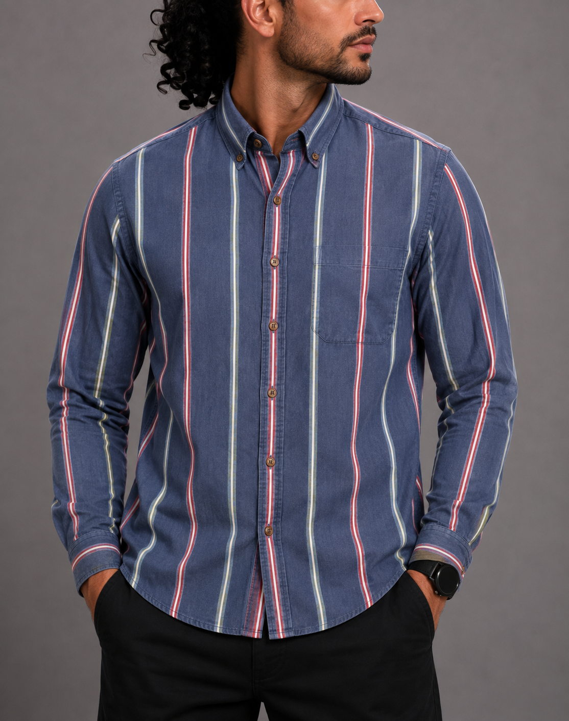 Chaps Men Cotton Blue Shirt L