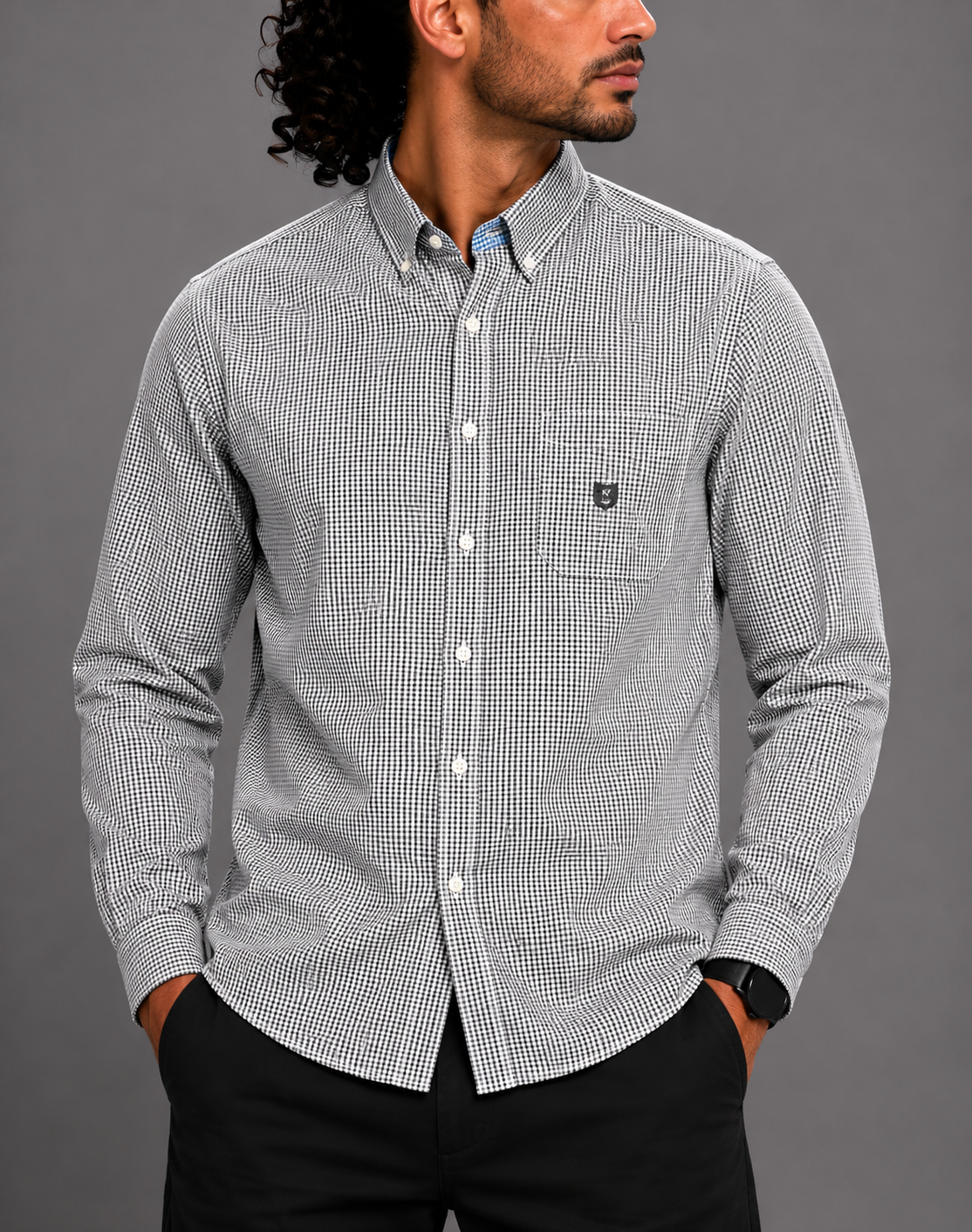 Chaps Men Cotton Black Shirt M