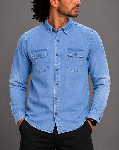 Wrangler Men Denim Blue Shirt L