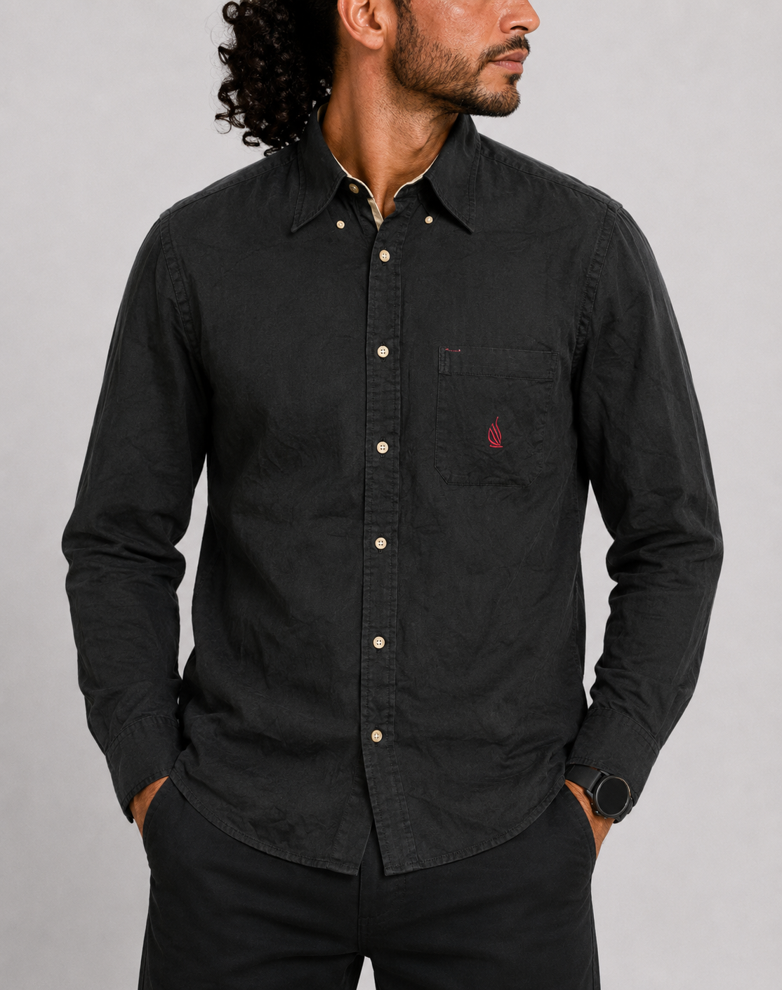 Nautica Men Cotton Black Shirt L