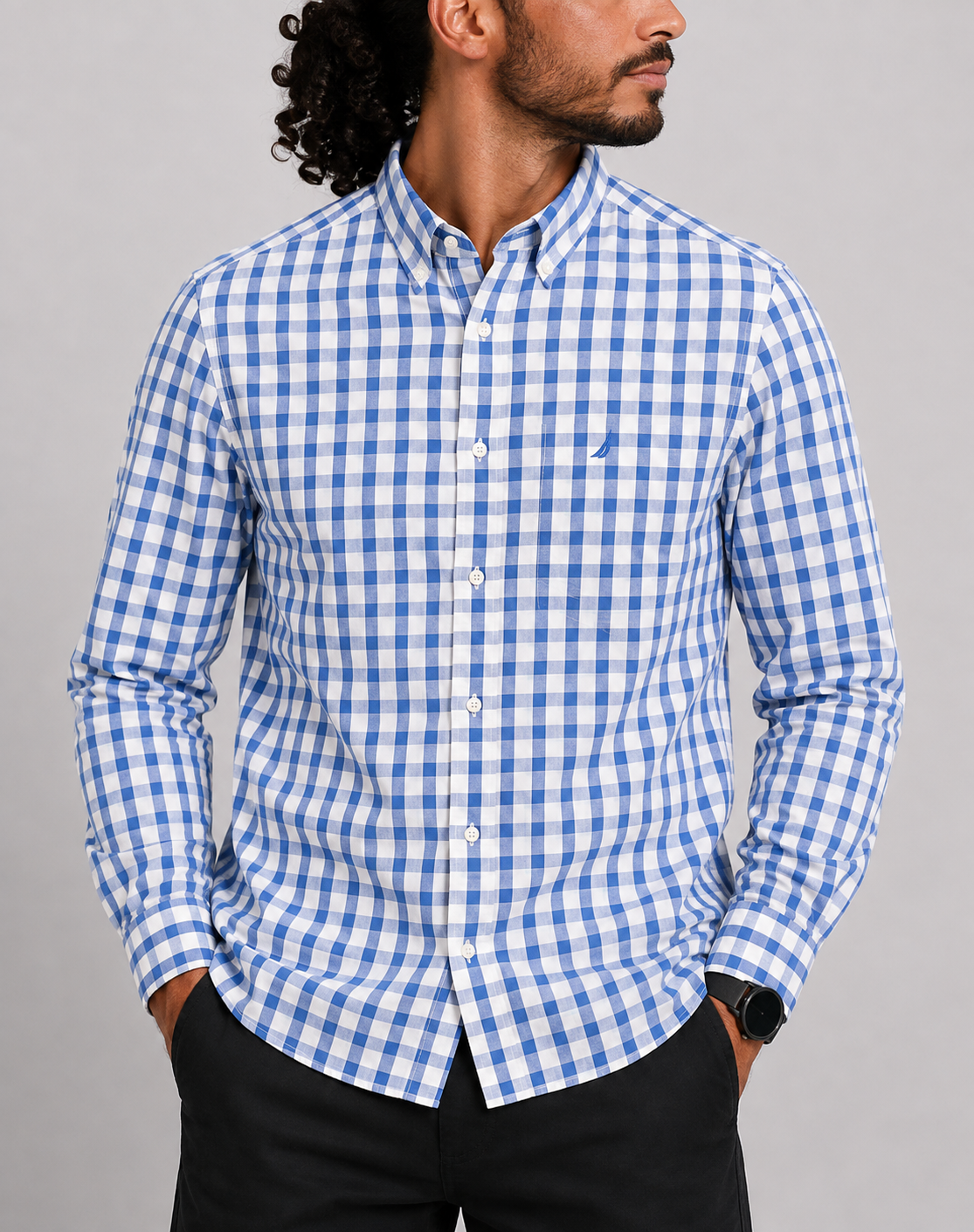 Nautica Men Cotton Blue Shirt L