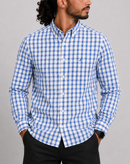 Nautica Men Cotton Blue Shirt L