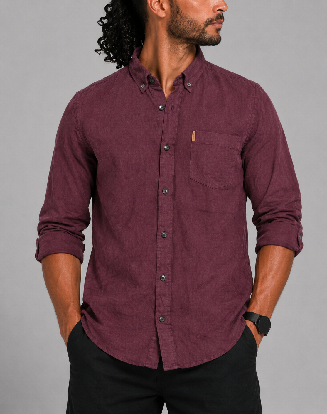 Chaps Men Cotton Maroon Shirt L