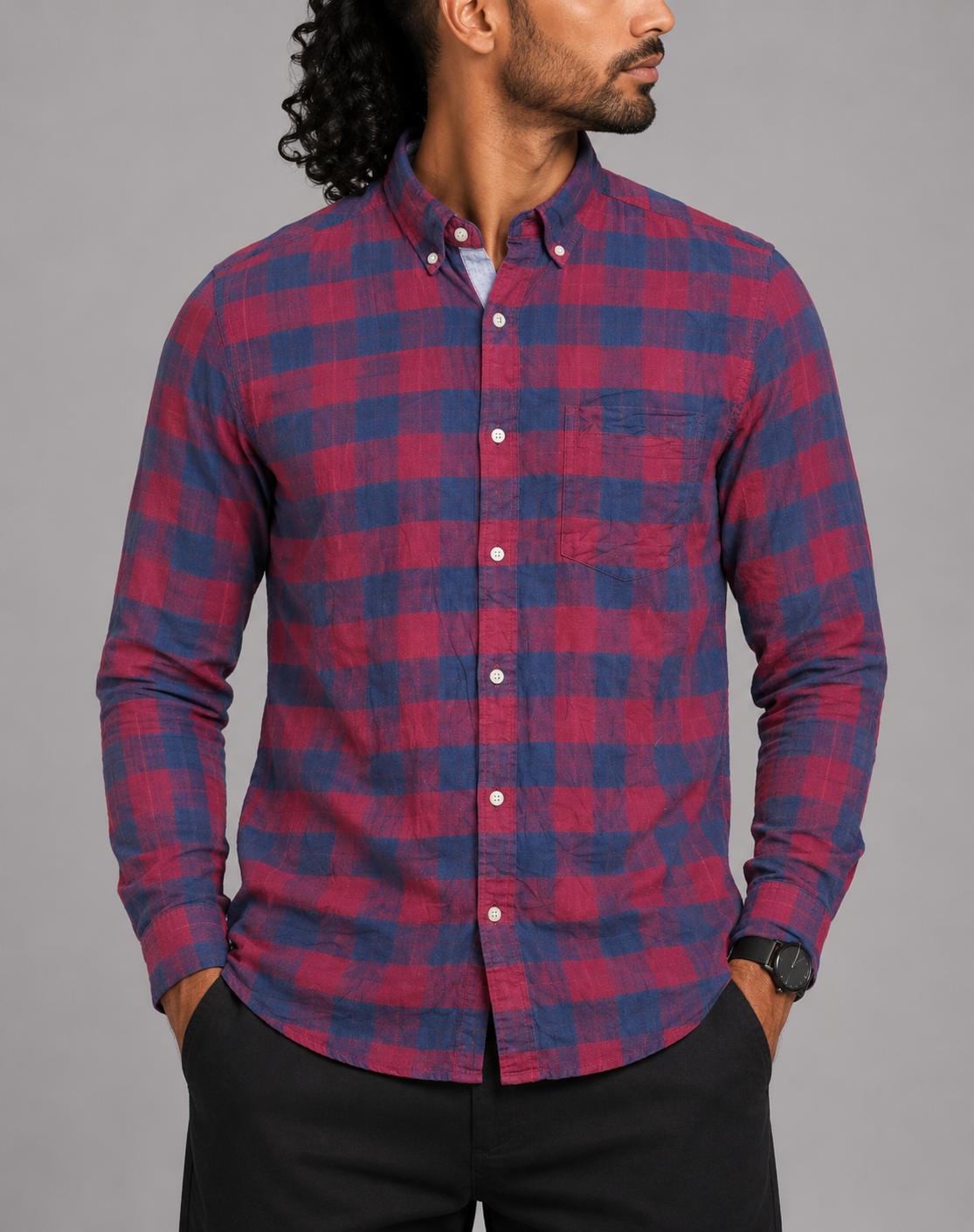 Nautica Men Cotton Maroon Shirt M