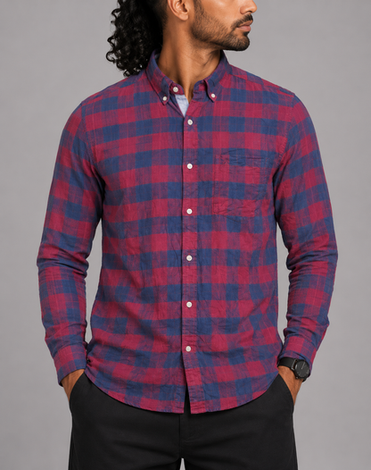 Nautica Men Cotton Maroon Shirt M