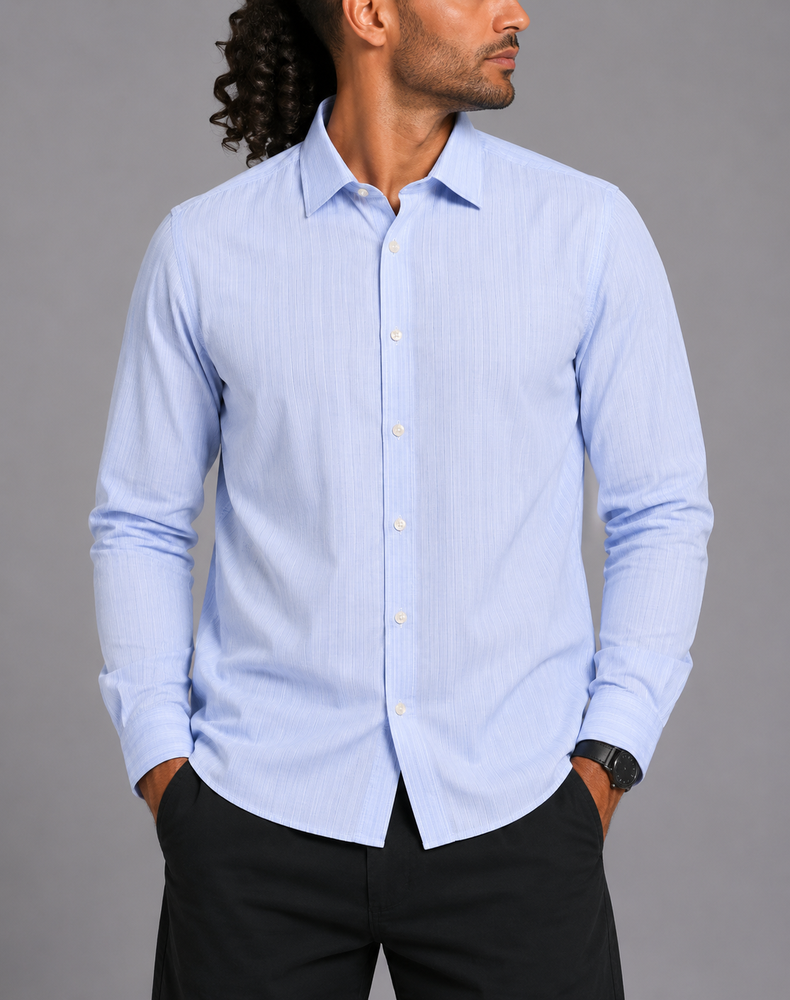 Chaps Men Cotton Blue Shirt L