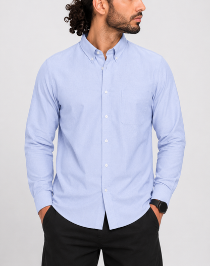 Land's End Men Cotton Blue Shirt L