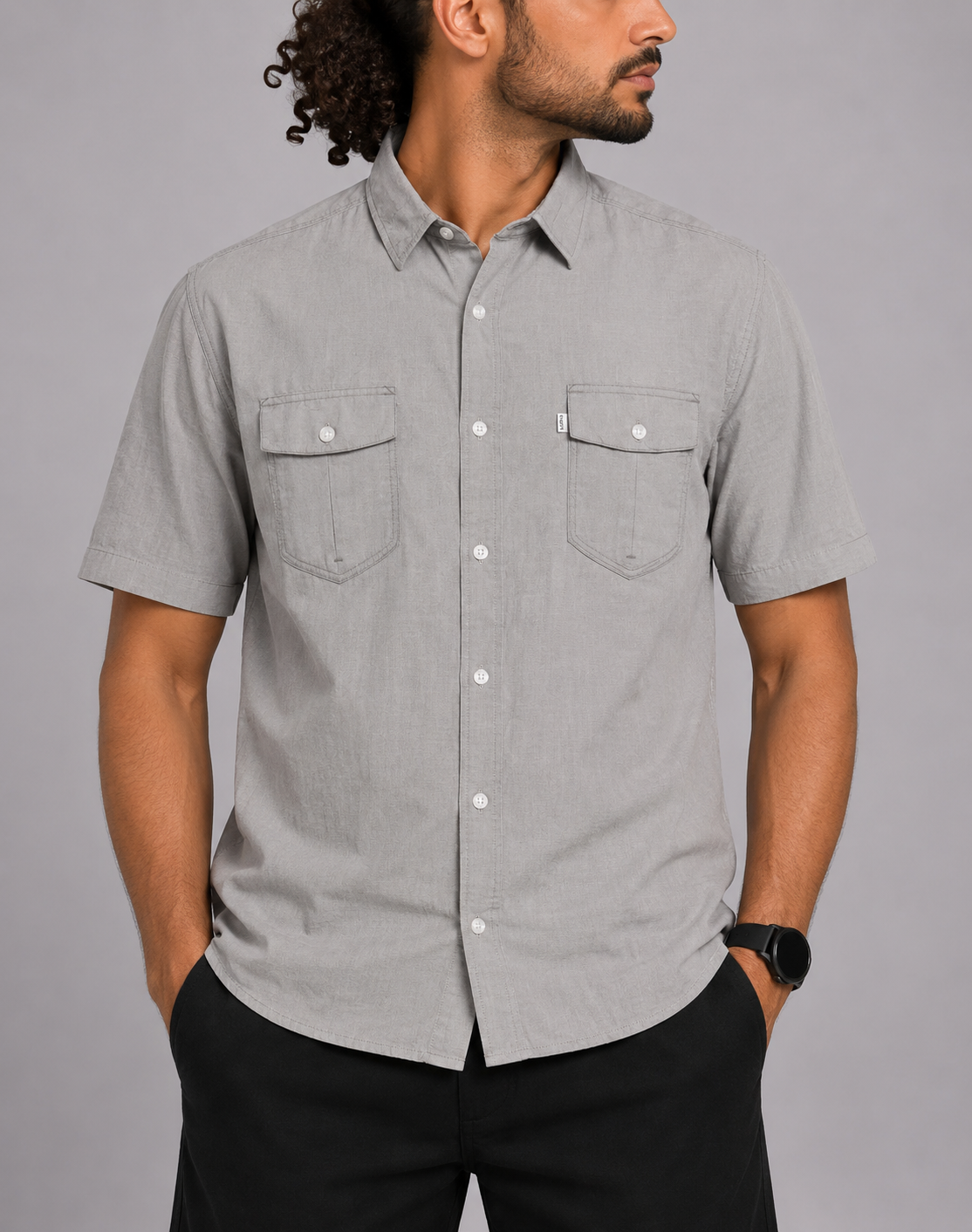 Levi's Men Cotton Gray Shirt L