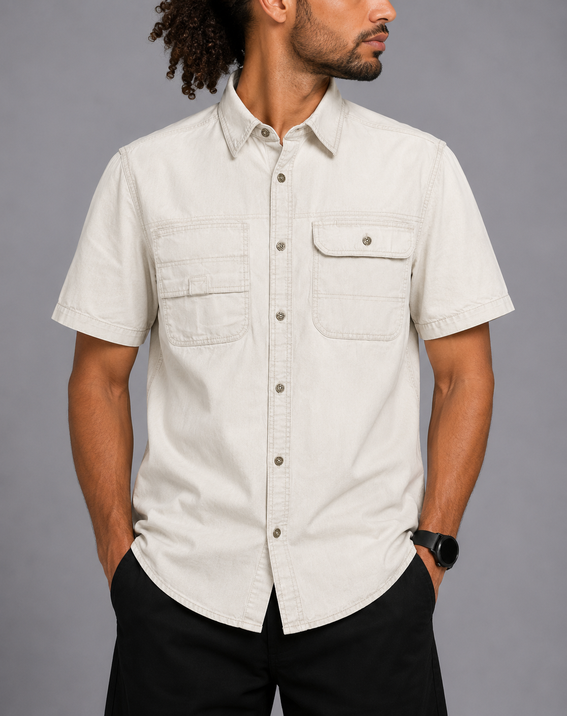 Wrangler Men Cotton Cream Shirt L