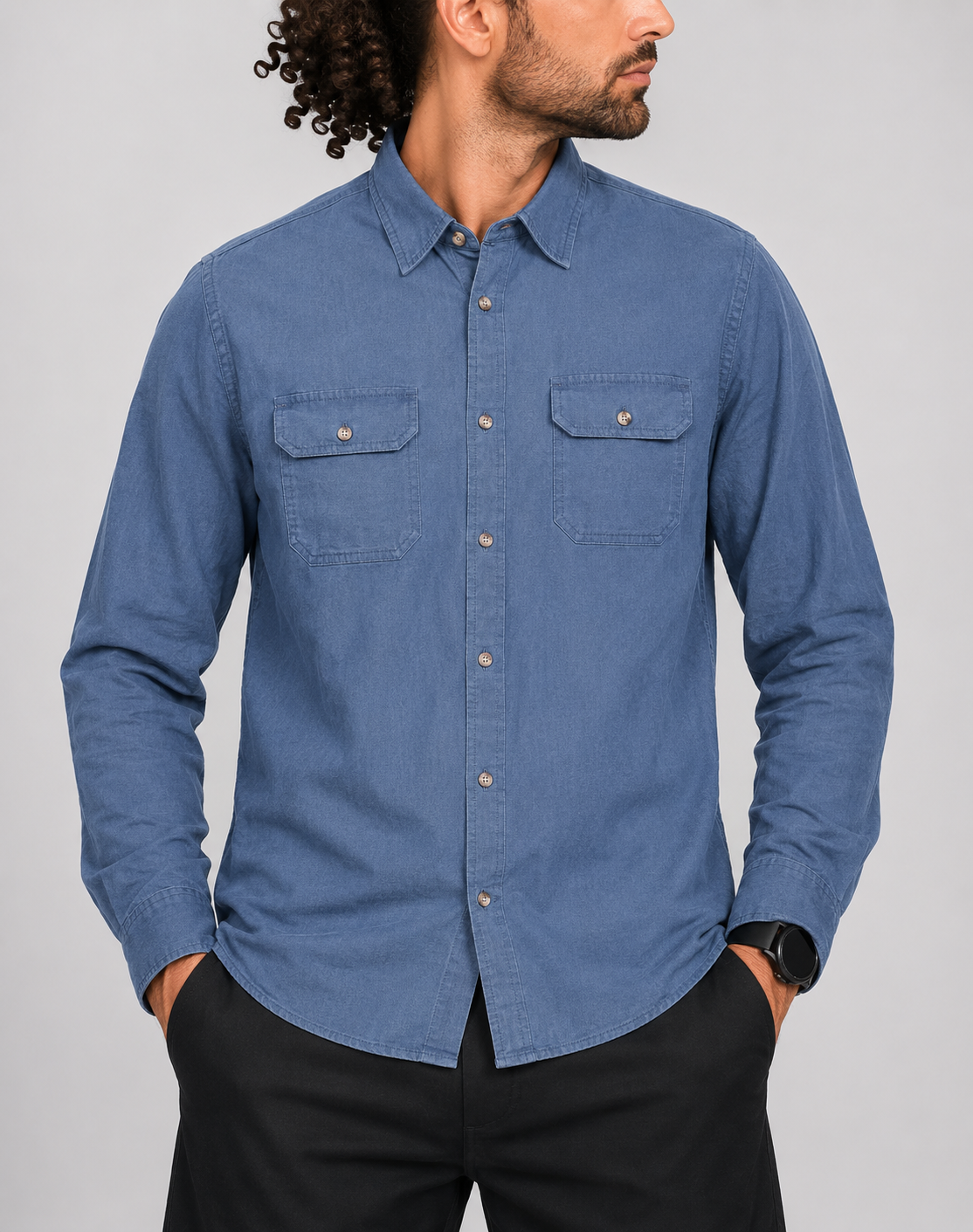 Wrangler Men Cotton Blue Shirt L