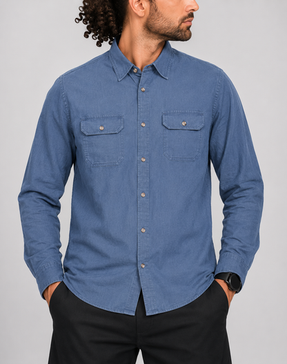 Wrangler Men Cotton Blue Shirt L